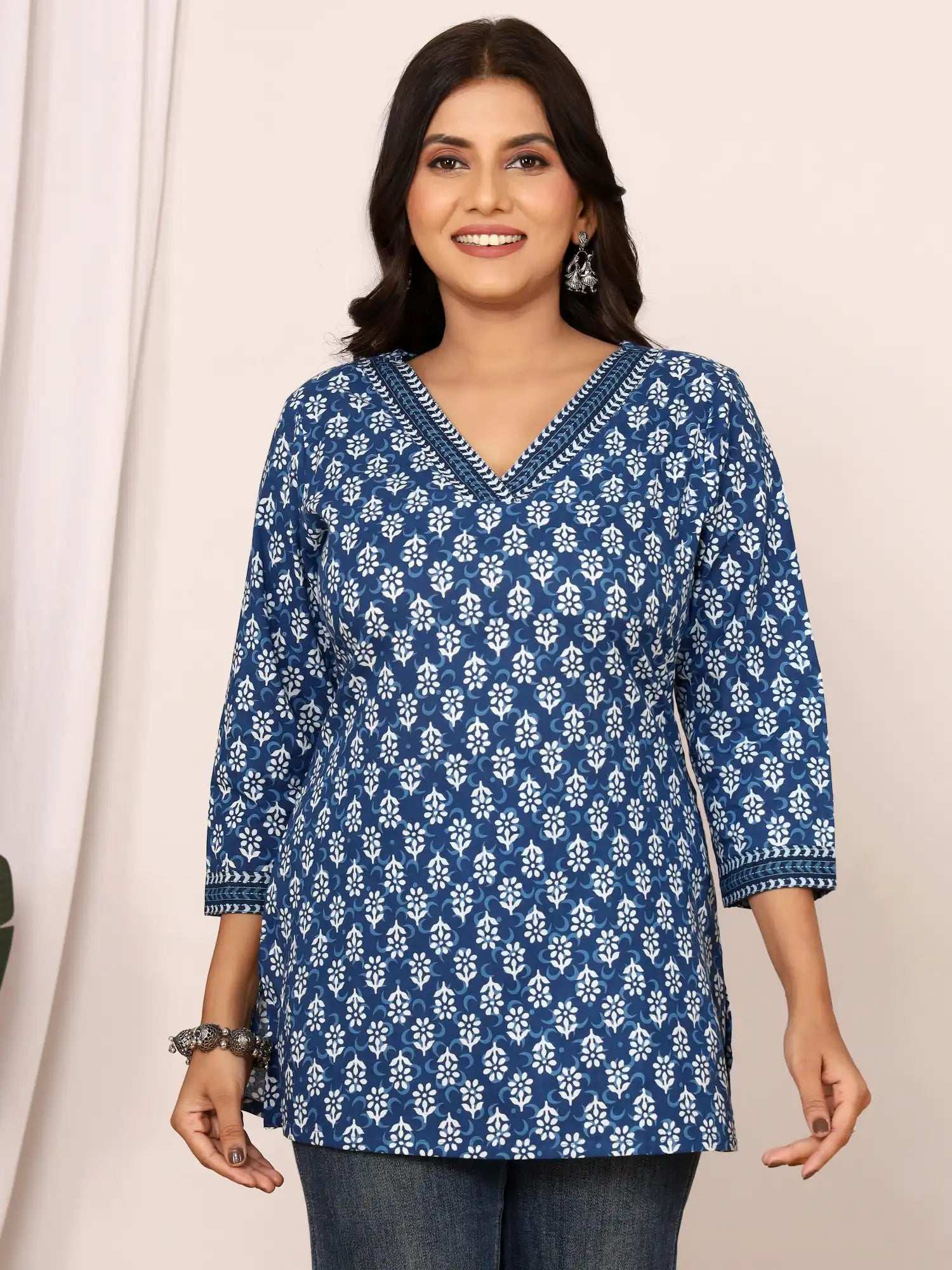 Sanganeri Indigo Block Buti Print Cotton Top