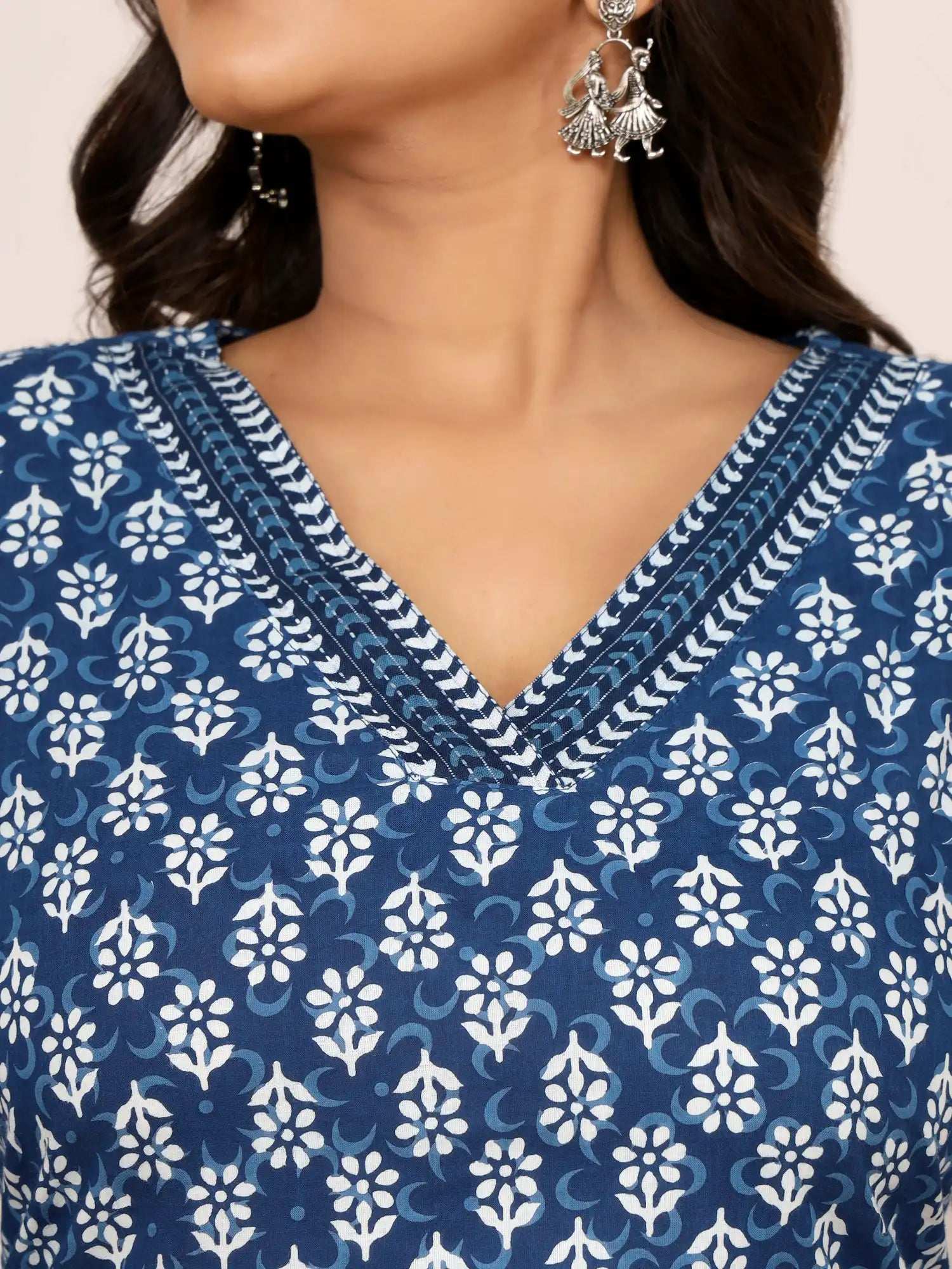 Sanganeri Indigo Block Buti Print Cotton Top