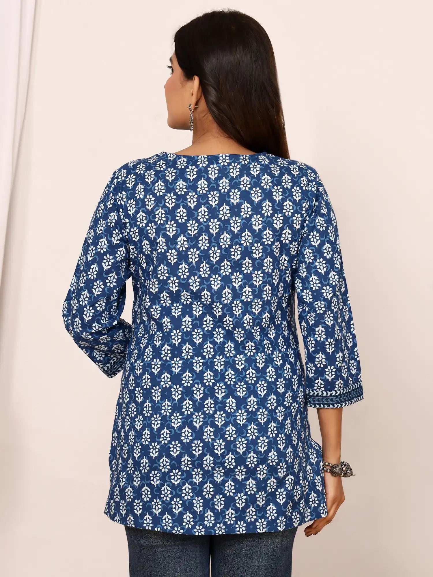 Sanganeri Indigo Block Buti Print Cotton Top