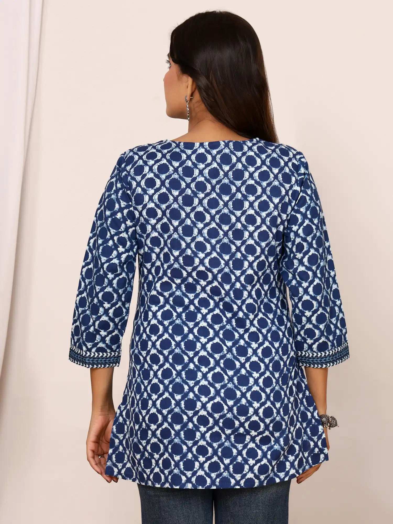 Sanganeri Indigo Blue Geometric Cotton Top