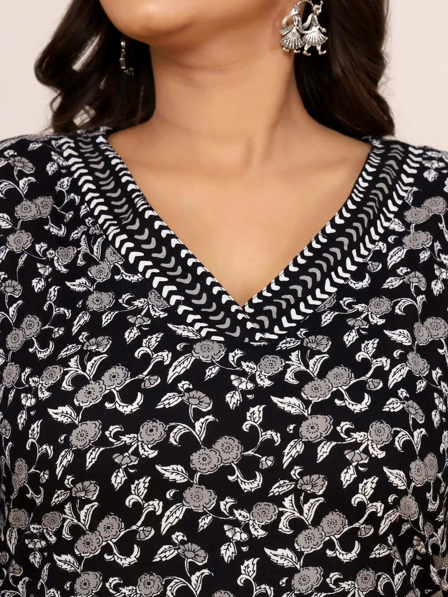 Sanganeri Black & White Floral Cotton Top