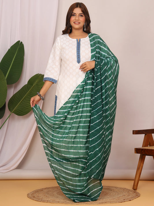 Bottle Green Pure Cotton Hand Tied Lehriya Dupatta (2.5 Meter)