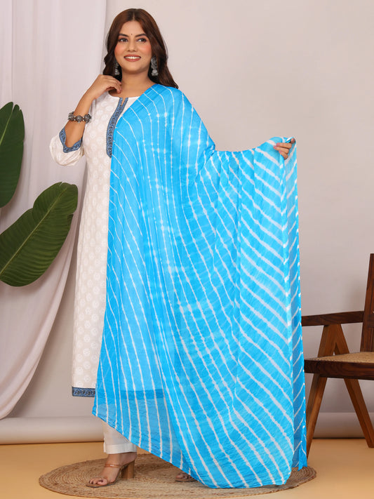 Sky Blue Pure Cotton Hand Tied Lehriya Dupatta (2.5 Meter)