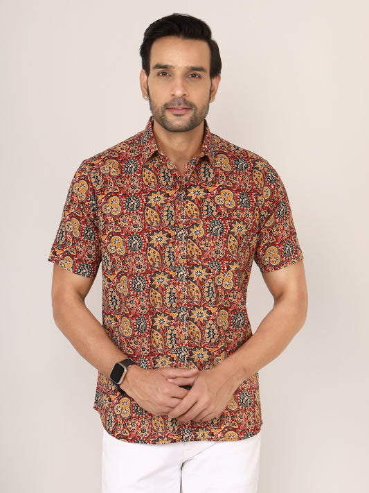 Sanganeri Cotton Azrakh Print Mehroon Shirt