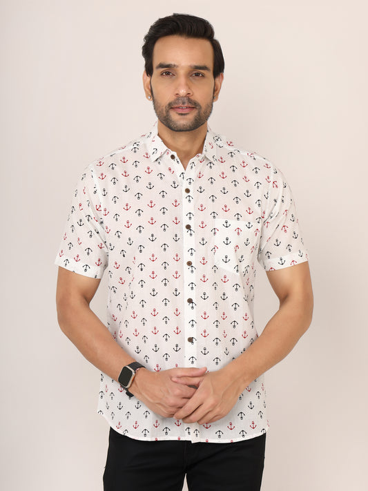Sanganeri Cotton Anchor Print Shirt