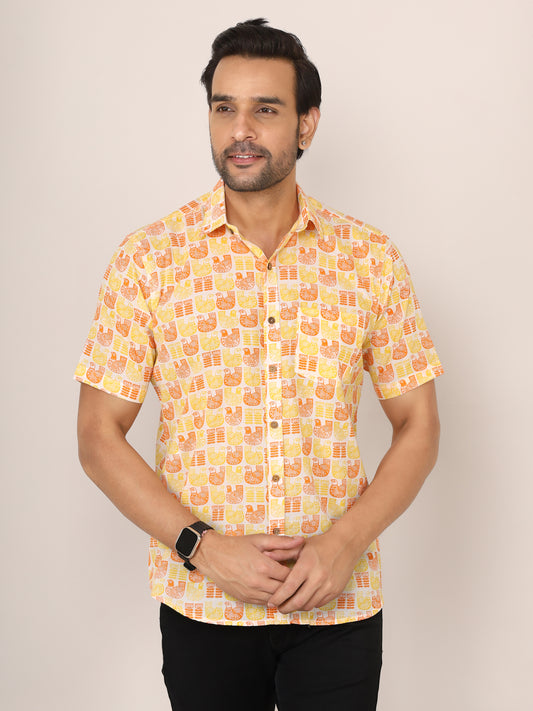 Sanganeri Cotton Dove Buti Print White Shirt
