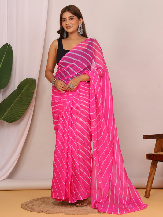 Light Pink Nazmin Chiffon Saree with Hand-Tied Lehriya