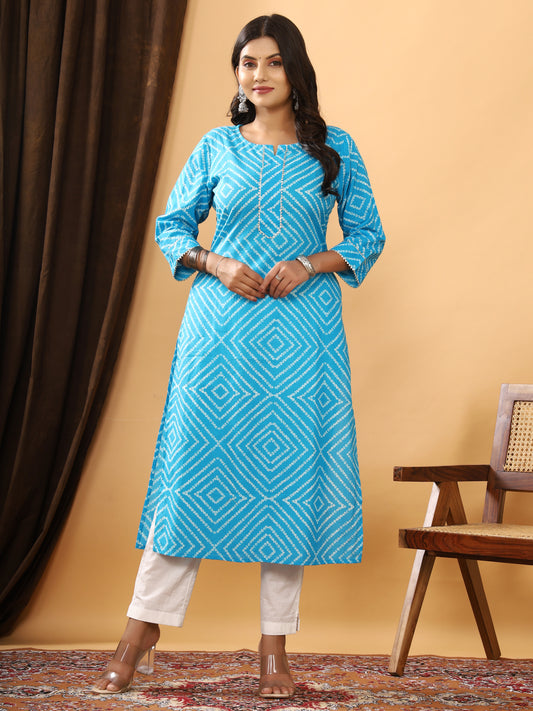 Sanganeri Bhandej Print Blue Cotton Kurti