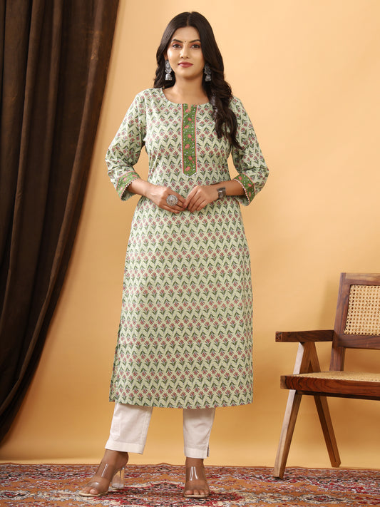 Sanganeri Buti Print Pale Cotton Kurti