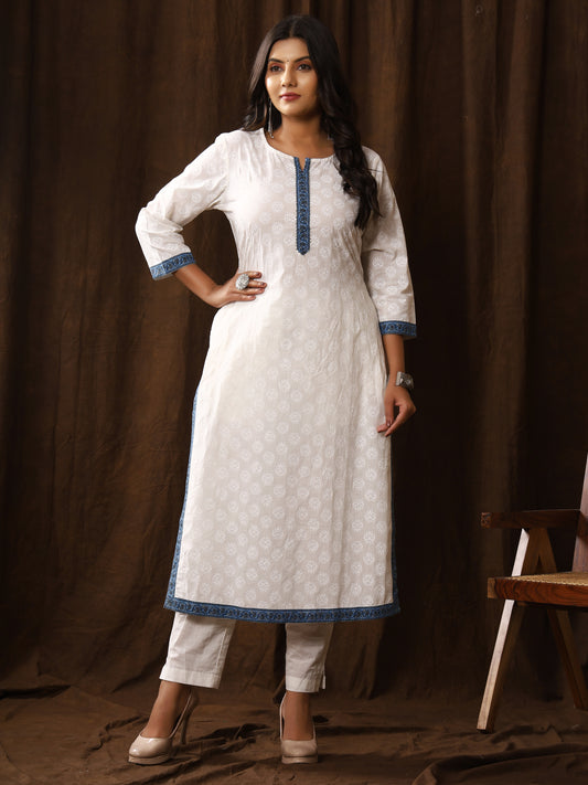 Sanganeri Buti Print White Cotton Kurti