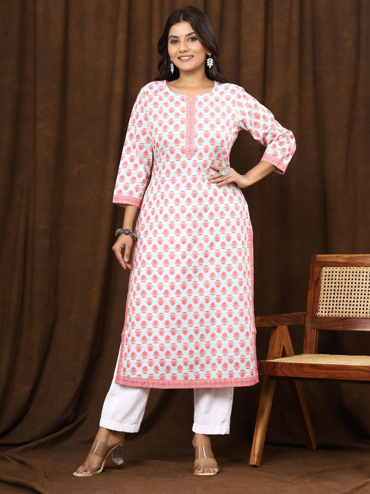Sanganeri Buti Print Light Blue Cotton Kurti