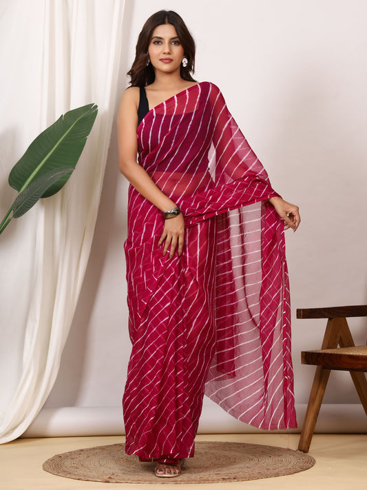 Wine Nazmin Chiffon Saree with Hand Tied Leheriya