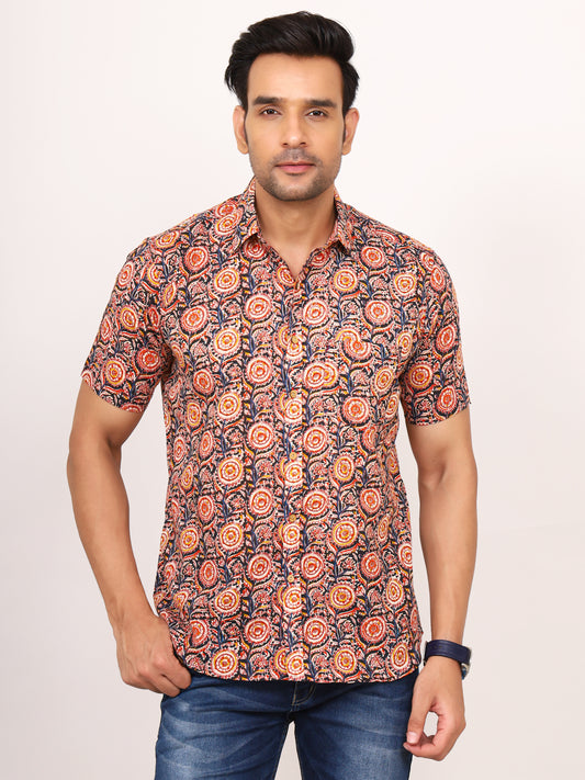 Sanganeri Cotton Kalamkari Print Black Shirt