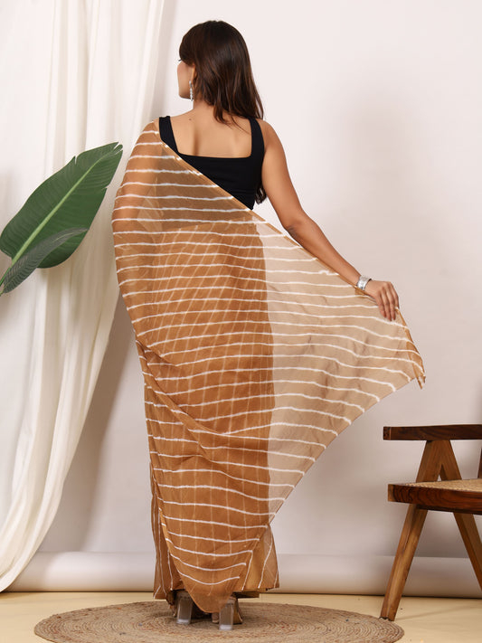 Camel Brown Nazmin Chiffon Saree with Hand Tied Leheriya