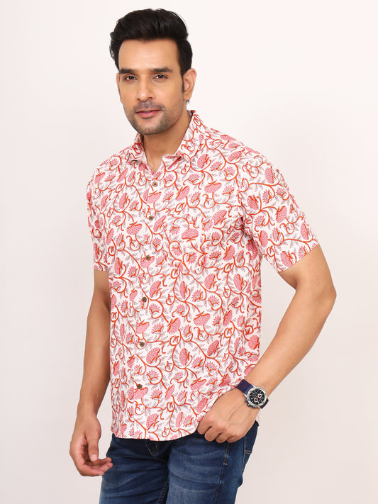 Sanganeri Cotton Floral Print White Shirt