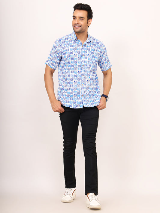 Sanganeri Cotton Dove Print Shirt