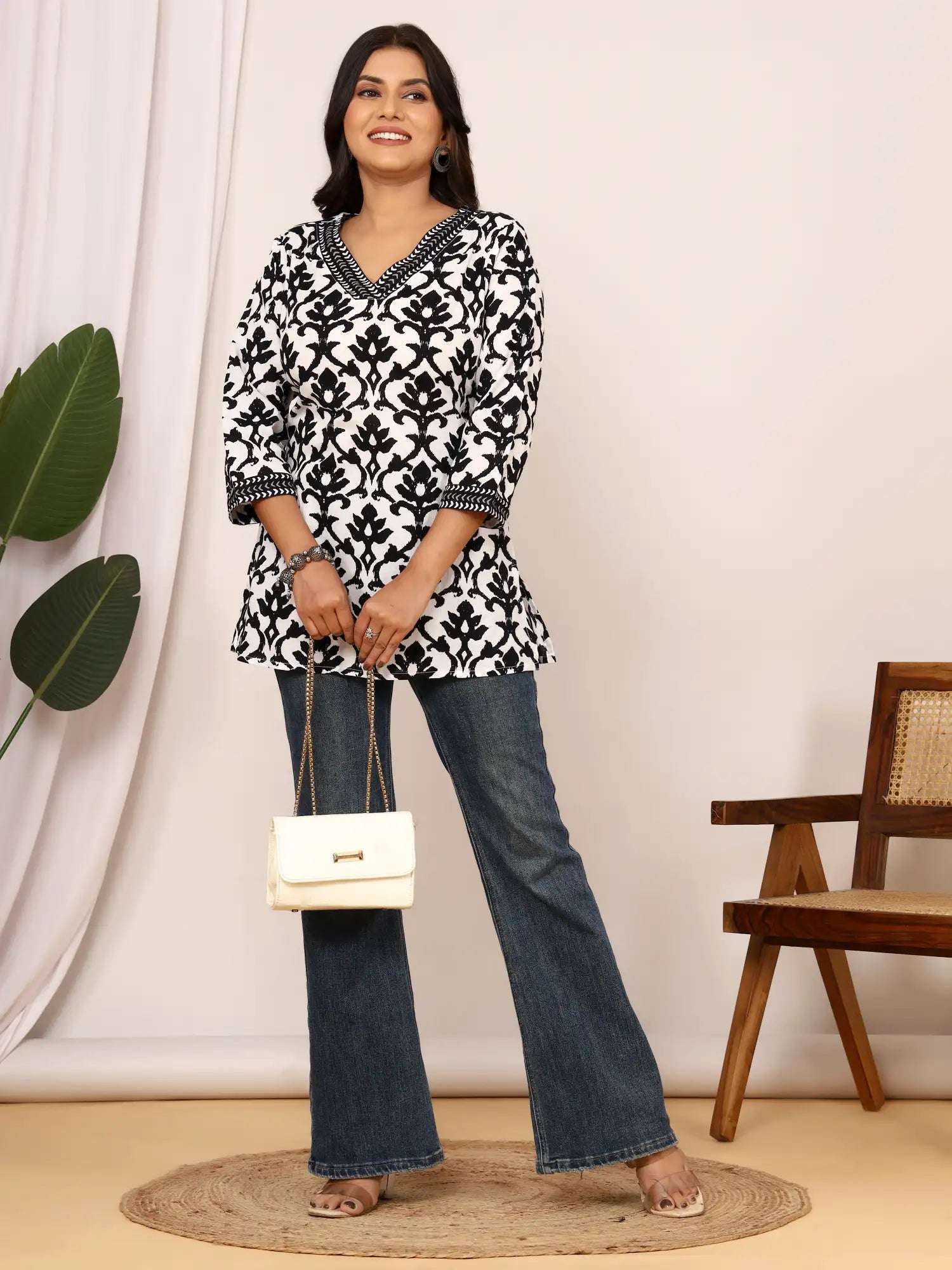 Sanganeri Black Bold Floral Print Cotton Top