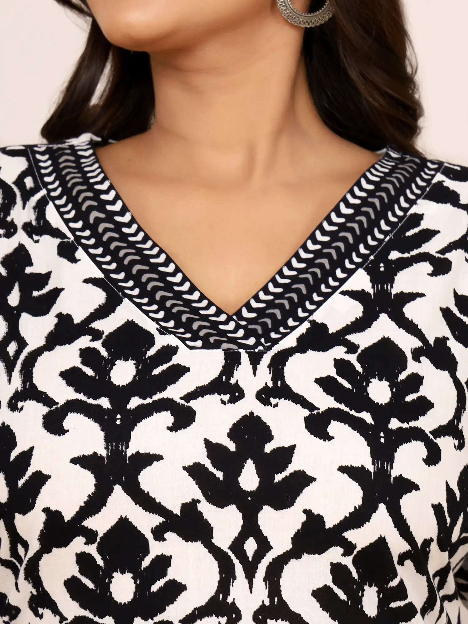Sanganeri Black Bold Floral Print Cotton Top