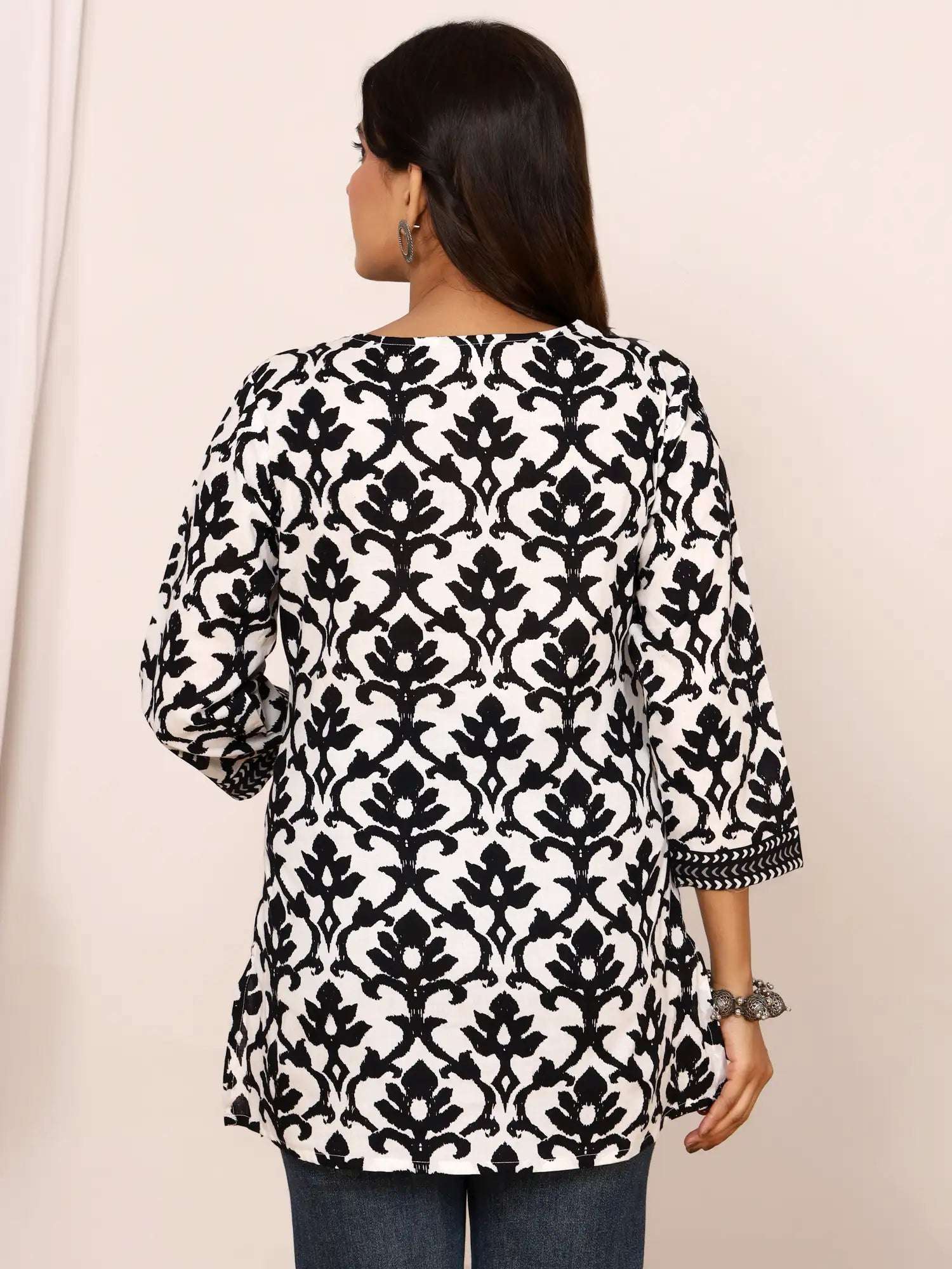 Sanganeri Black Bold Floral Print Cotton Top