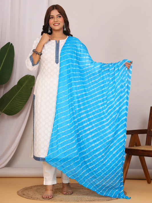 Sky Blue Nazmin Chiffon Hand Tied Leheriya Dupatta (2.5 Meter)