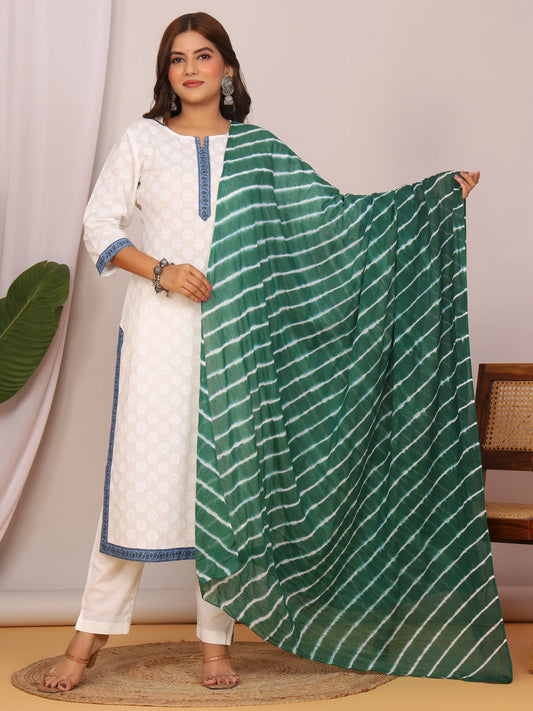 Bottle Green Pure Cotton Hand Tied Lehriya Dupatta (2.5 Meter)