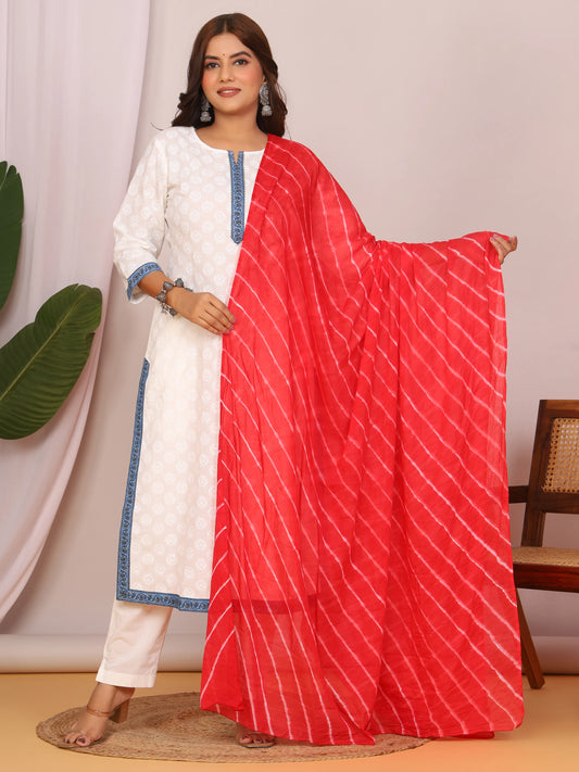 Red Pure Cotton Hand Tied Lehriya Dupatta (2.5 Meter)