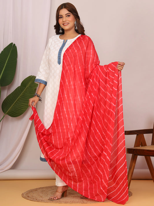 Red Pure Cotton Hand Tied Lehriya Dupatta (2.5 Meter)
