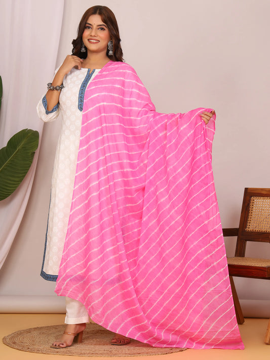 Pink Pure Cotton Hand Tied Lehriya Dupatta (2.5 Meter)
