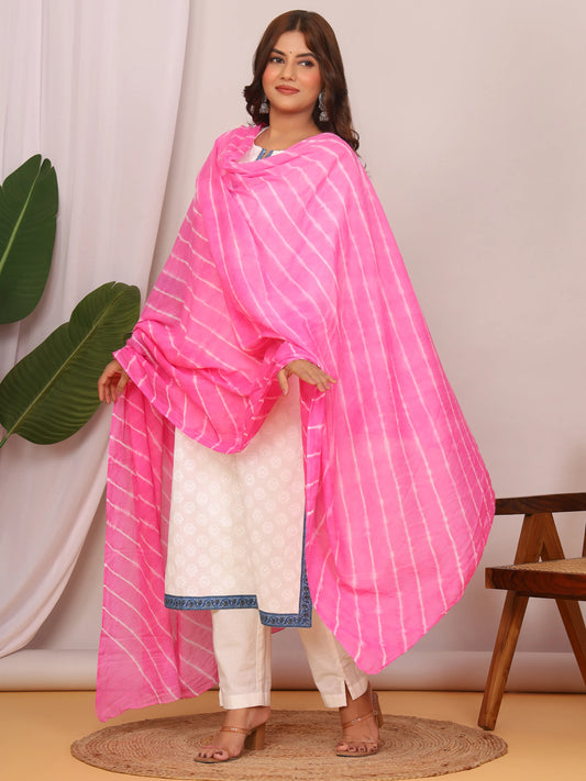 Pink Pure Cotton Hand Tied Lehriya Dupatta (2.5 Meter)