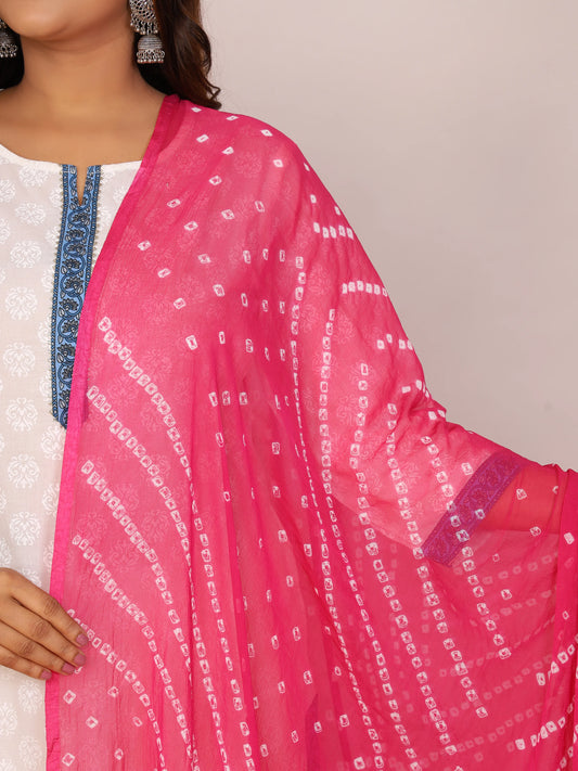 Pink Nazmin Chiffon Hand Tied Bhandej Dupatta (2.5 Meter)