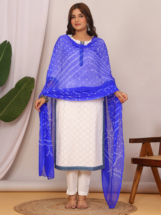 Royal Blue Nazmin Chiffon Hand Tied Bhandej Dupatta (2.5 Meter)