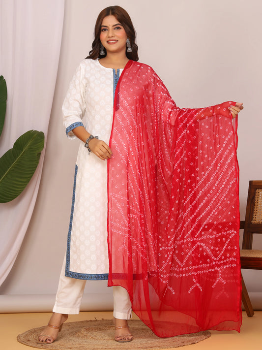 Mehroon Nazmin Chiffon Hand Tied Bhandej Dupatta (2.5 Meter)