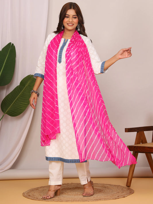 Pink Nazmin Chiffon Hand Tied Leheriya Dupatta (2.5 Meter)