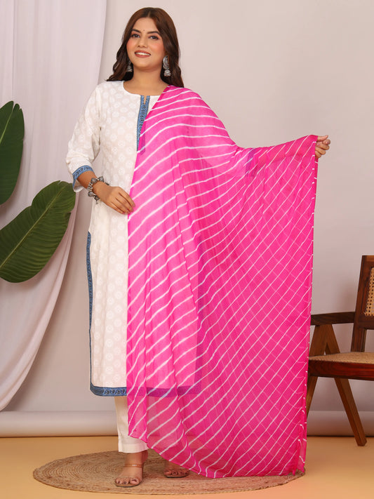 Pink Nazmin Chiffon Hand Tied Leheriya Dupatta (2.5 Meter)