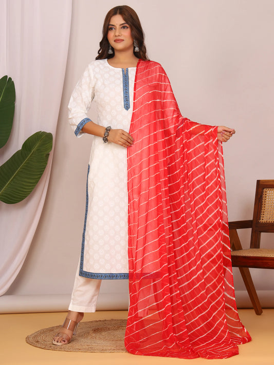 Red Nazmin Chiffon Hand Tied Leheriya Dupatta (2.5 Meter)