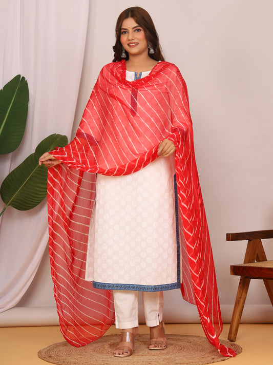 Red Nazmin Chiffon Hand Tied Leheriya Dupatta (2.5 Meter)