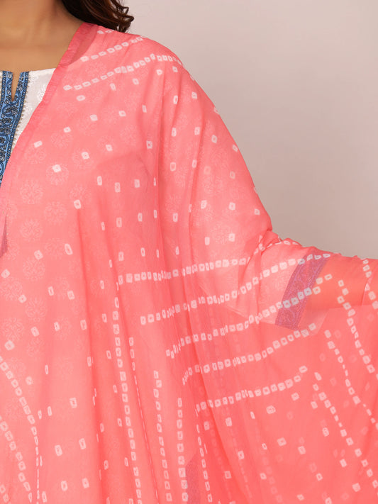 Peach Nazmin Chiffon Hand Tied Bhandej Dupatta (2.5 Meter)