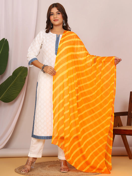 Yellow Orange Nazmin Chiffon Hand Tied Leheriya Dupatta (2.5 Meter)
