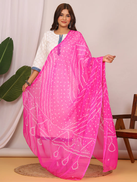 Light Pink Nazmin Chiffon Hand Tied Bhandej Dupatta (2.5 Meter)