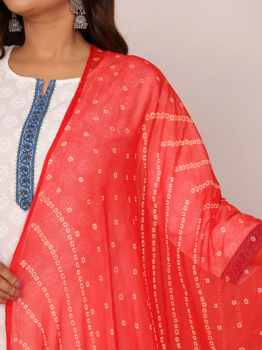 Red Nazmin Chiffon Hand Tied Bhandej Dupatta (2.5 Meter)