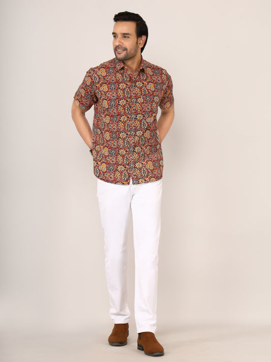 Sanganeri Cotton Azrakh Print Mehroon Shirt