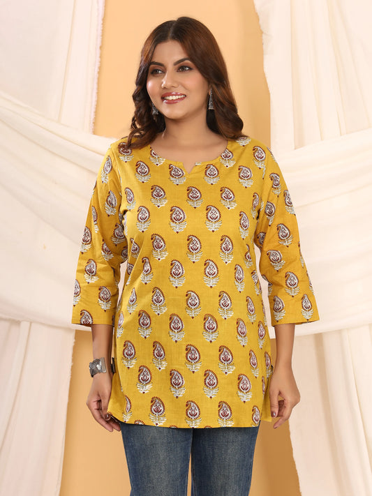 Sanganeri Musrad Paisley Print Pure Cotton Top