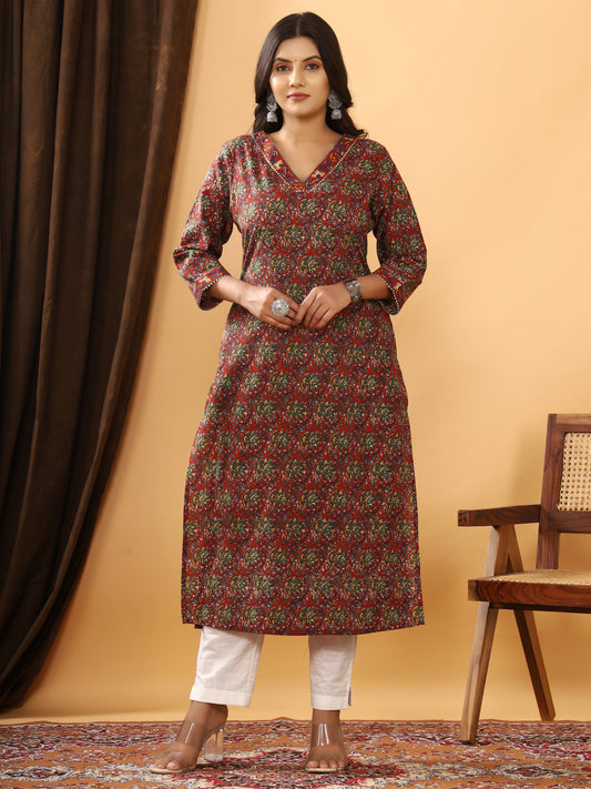 Sanganeri Azrakh Print Mehroon Cotton Kurti