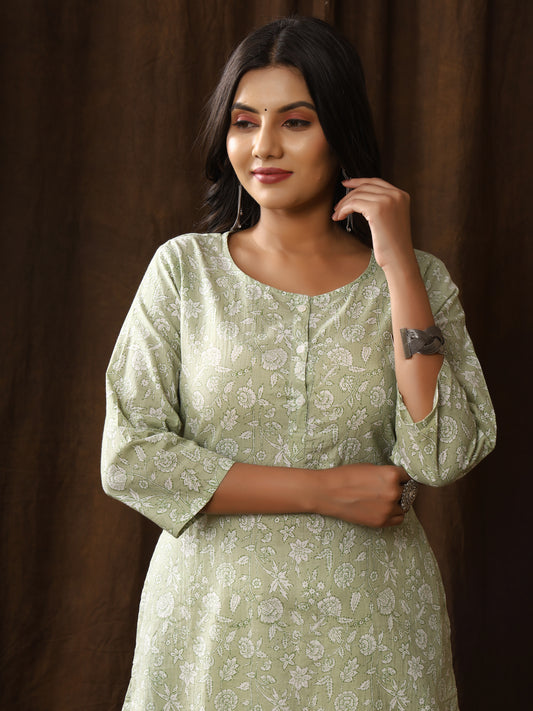 Sanganeri Floral Print Pale Cotton Kurti