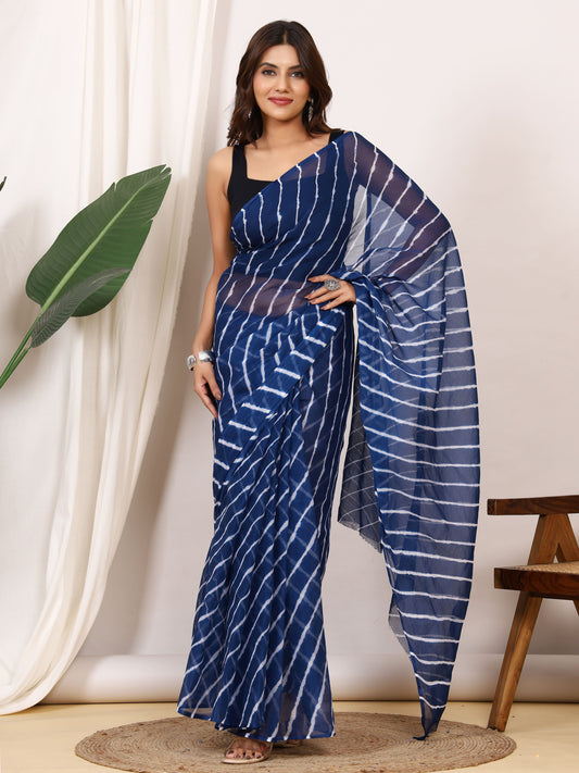 Indigo Blue Nazmin Chiffon Saree with Hand Tied Leheriya